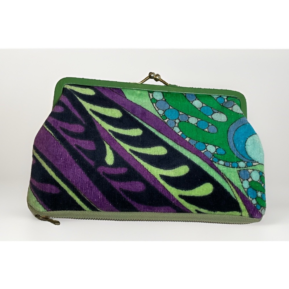 Rare Pucci Velvet Makeup Bag Kiss Lock Bottom Zip Compartment Lined